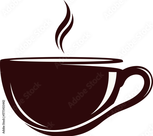 Steaming hot coffee in a dark cup, a comforting morning beverage.