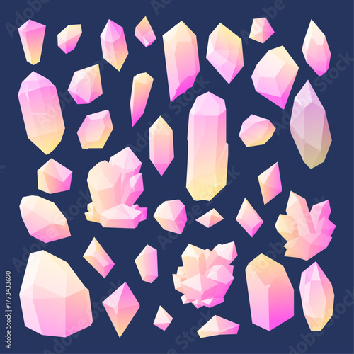 Vibrant Collection of Assorted Pink and Yellow Quartz Crystals, Sparkling Geodes, and Gemstones