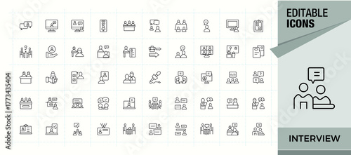 Interview vector line icon set. Line symbol and sign. Job line icon set. Includes thin line symbols presentation, meet, employment, discussion, employee and more.
