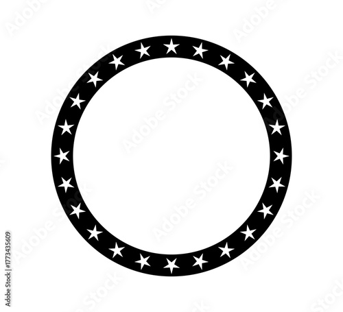 Star circle frame. Round star shape border. European emblem design. Circular geometric ornament badge. Vector illustration isolated on white background.