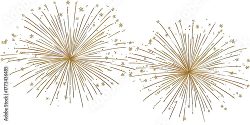 Two golden burst fireworks explode against a black background