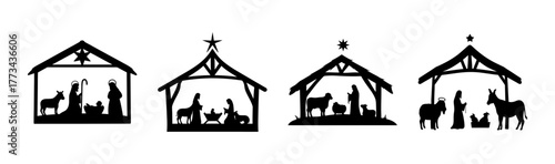 Four nativity scenes silhouette vector collection christmas religious elements
