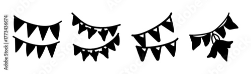 Set of hand drawn bunting flags doodle element silhouettes for party celebration decoration
