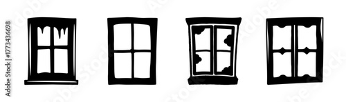 Four black and white hand drawn window frames set vector illustration graphic design