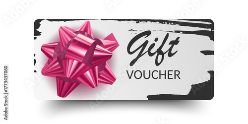 Luxury gift vouchers with ribbons and gift box. Elegant template for a festive gift card. Vector set