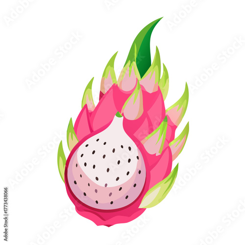 Illustration of a dragon fruit cut in half