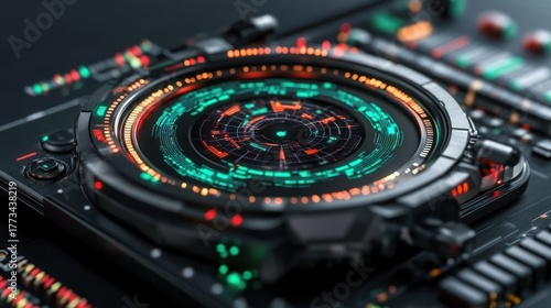 Wallpaper Mural Close-up view of a futuristic technological dashboard. Torontodigital.ca