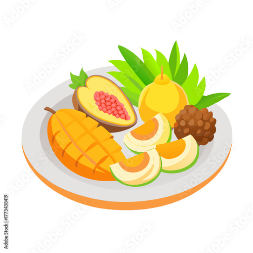 Illustration of a plate with a variety of fruits