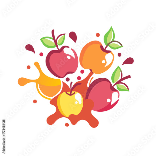 Illustration of apples with juice