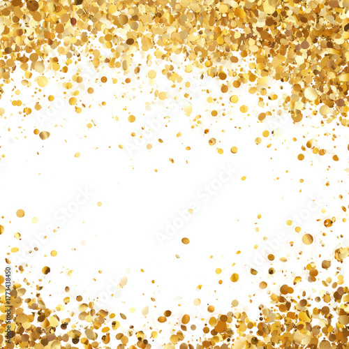 Glittery golden confetti framing a white, empty space