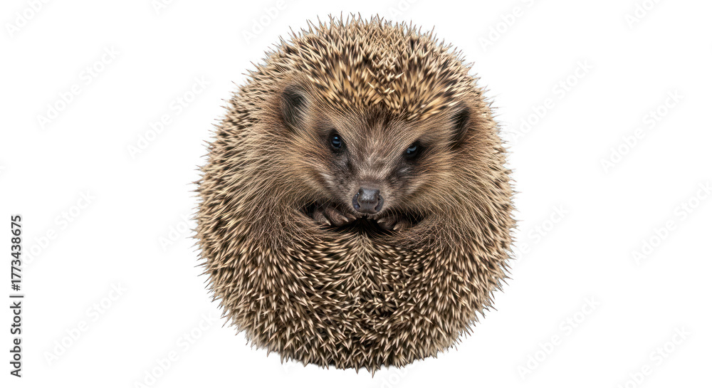 Fototapeta premium A hedgehog curled up against a greenscreen background.