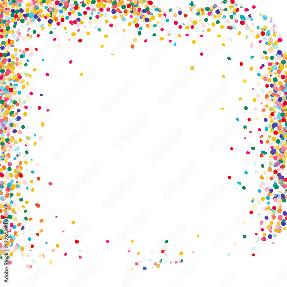 Fototapeta premium Vibrant confetti frames a blank white square, dark background