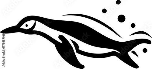 Elegant minimal graphic of a penguin swimming underwater, perfect for branding, logos, or educational resources. A modern artistic illustration.