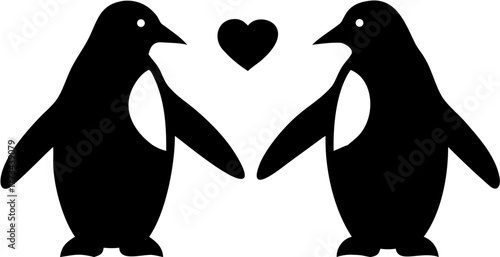 Charming penguins in love embrace, a minimalist symbol of romance and connection, perfect for Valentine's Day greetings and heartfelt messages