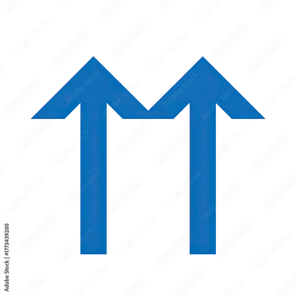 Fototapeta premium Two blue upward arrows forming a V-shape against a black background