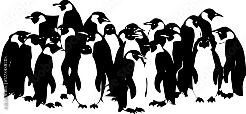 Stunning flock of penguins huddled together for warmth, a perfect illustration for wildlife conservation or educational materials, originally designed as scalable vector