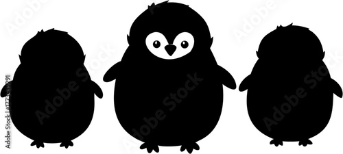 Cute penguin silhouettes creating a playful design element, perfect for children's books, winter-themed graphics, or animal-related projects, originally vector