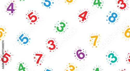 Colorful, sparkling numbers scattered on a white background, perfect for educational materials, celebrations, or children's designs.