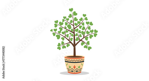 A charming potted plant with heart-shaped green leaves in a decorative planter, symbolizing love and growth, isolated on a white background.