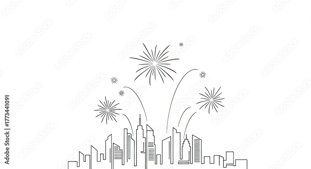 Fototapeta premium City skyline fireworks celebration at night against the transparent background