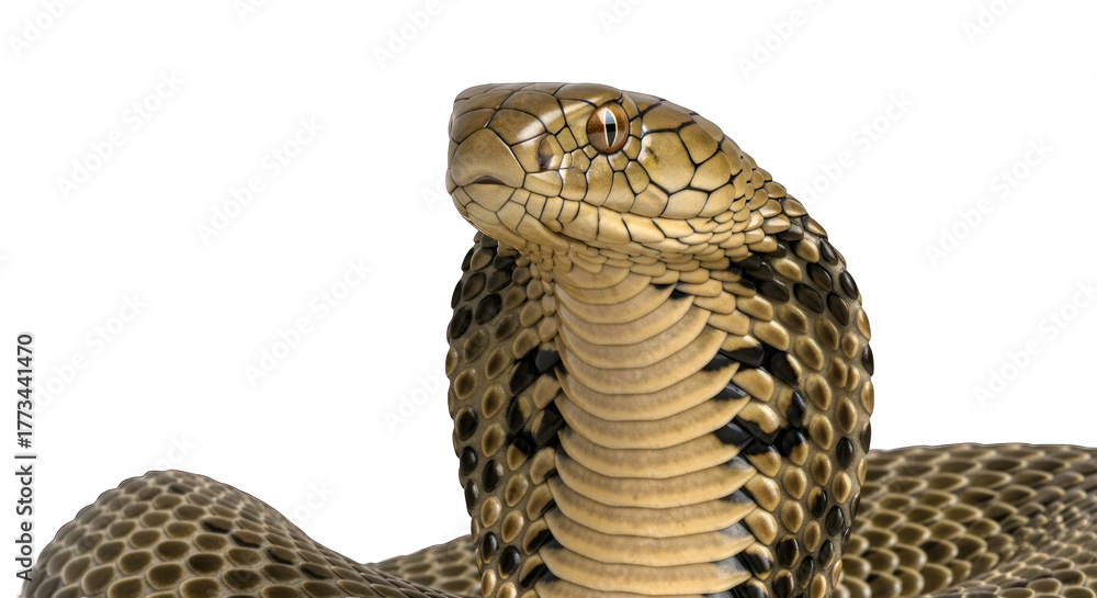 Fototapeta premium Close-up of a coiled snake with a greenscreen background.