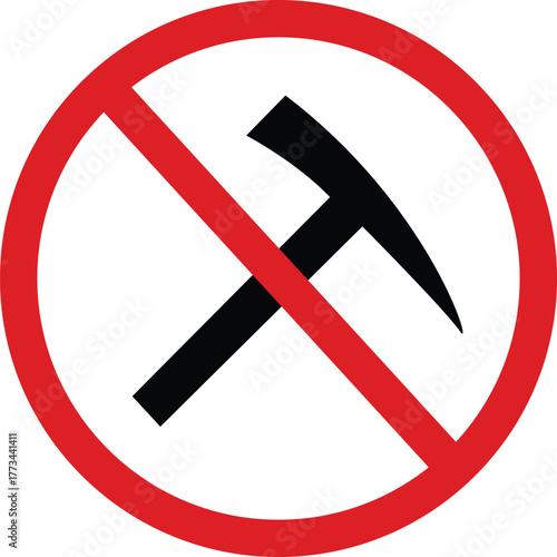 No mineing Red circle stop symbol icon warning sign for smoking forbidden danger on white isolated background
