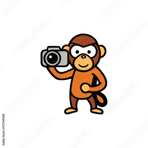 Monkey Photographer Taking Picture Cartoon Design