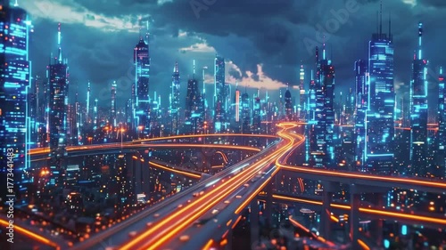 Wallpaper Mural Futuristic Metropolis at Night: A Glimpse into a Brightly Lit, Fast-Paced Future Cityscape Torontodigital.ca