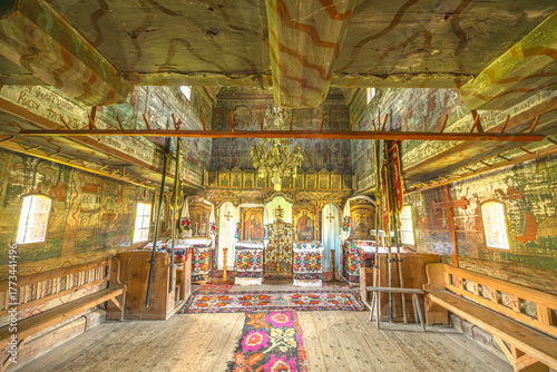 Tableau sur toile Maramures, Romania - Aug 14, 2025: Saint Parascheva Church interior in Poienile Izei, Maramures in Romania