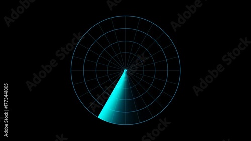 Blue sweeping radar screen animation. Radar scanning animation