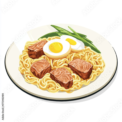 Delicious Beef Noodle Soup with Boiled Eggs.