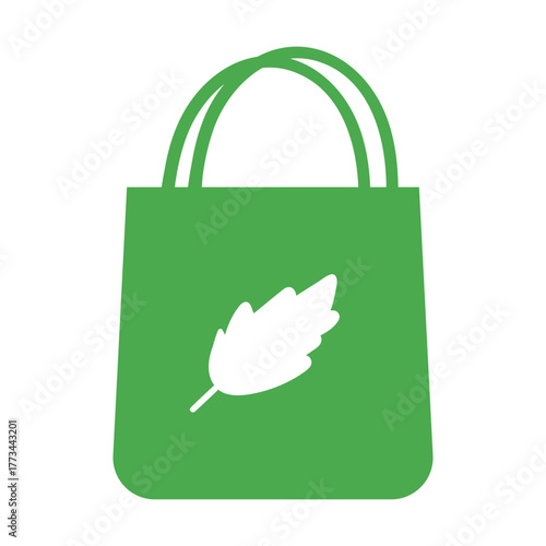Eco Friendly Shopping. Flat vector illustration of a green shopping bag with leaf symbol. Minimal design for sustainable lifestyle and Green Monday concept.
