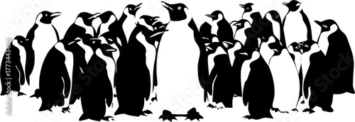 Charming group of Emperor Penguins in a minimalist style, perfect for wildlife enthusiasts and graphic design, originally created as a vector graphic