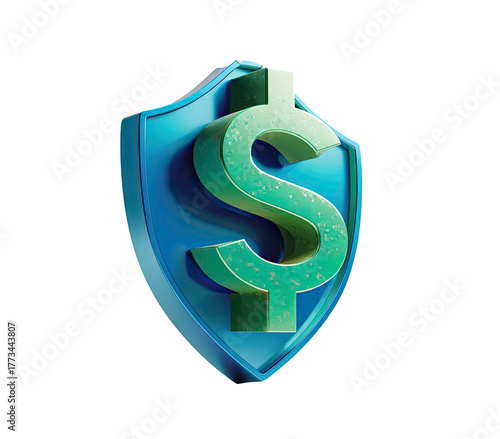 A 3D metallic dollar sign embedded in a protective shield