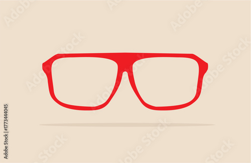 Red nerd vector glasses with thick holder - retro hipster illustration isolated on beige background. Medical huge eye glasses shilouette. Sign of intelligence, hipster, professor or teacher