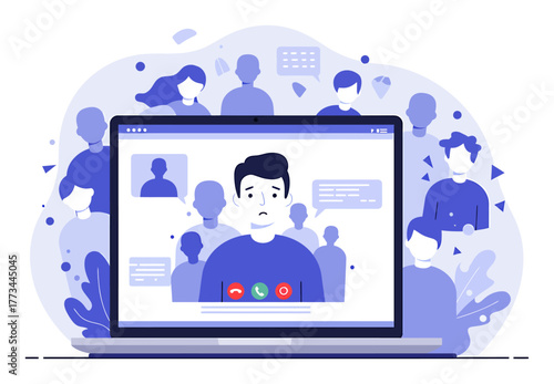 Minimalist Vector Illustration of Imposter Syndrome in Video Call