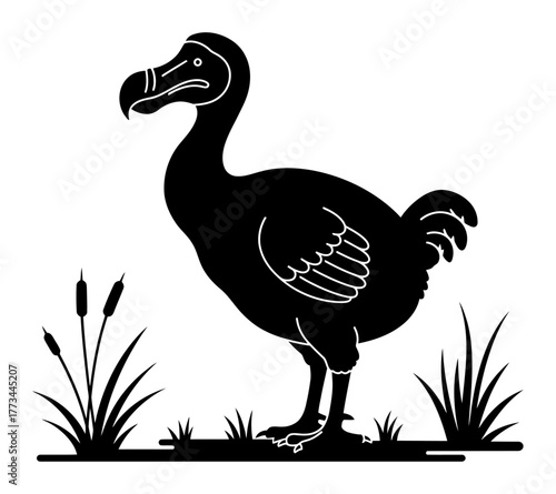 Minimalist Vector Dodo Illustration, Extinct Bird Icon, Clean Lines, White Background