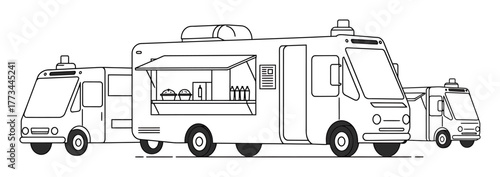 Minimalist Vector Self-Driving Food Truck Design on White Background