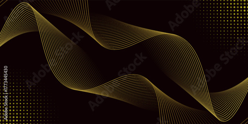 Futuristic black gold abstract background. shining wave lines pattern for banner, wallpaper, cover. Vector illustration
