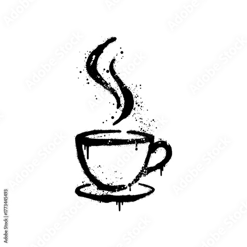 Minimalist Black and White Coffee Cup Graffiti Stencil Art