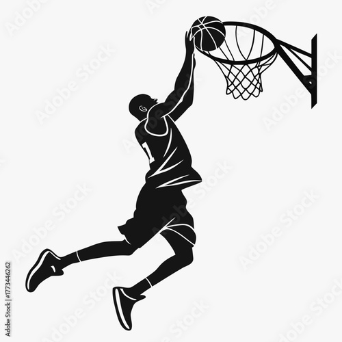 Basketball player dunking ball