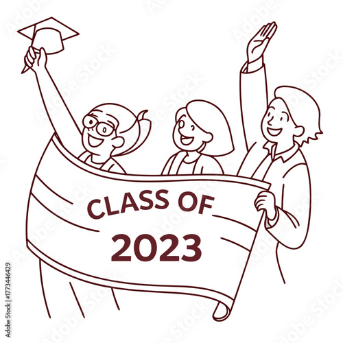 Class of 2023 graduates holding banner