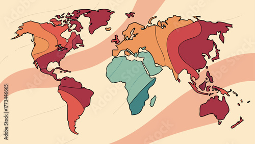 World map showing climate change with different colors and temperatures