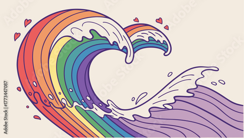 Rainbow wave with heart shape for pride month