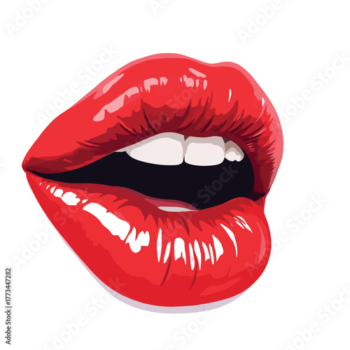 Vsai red glossy lips expressing sensuality and beauty