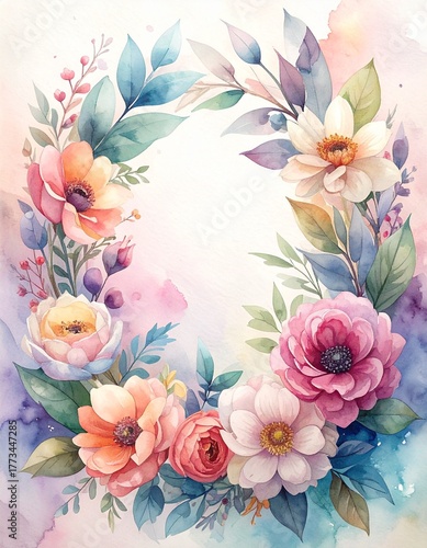 soft watercolor floral wreath background