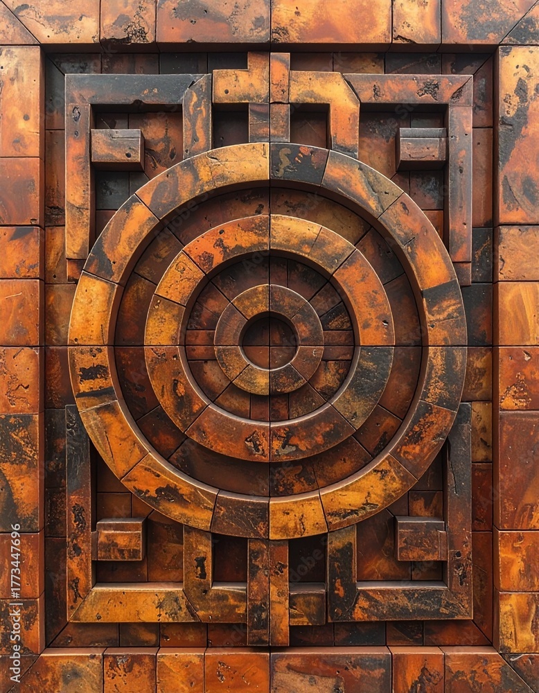 Obraz premium geometric burnt sienna clay tile pattern texture