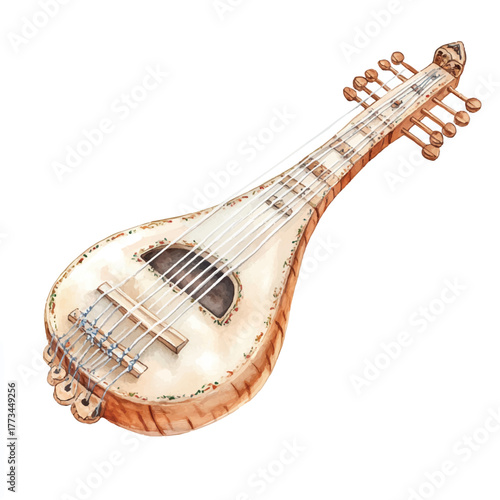 Detailed Tanpura Illustration An Indian Stringed Instrument.