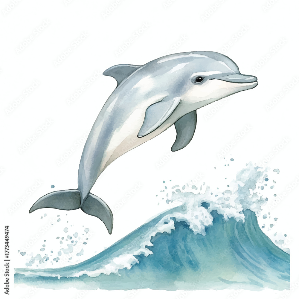 Obraz premium Dolphin leaping from ocean waves showcasing aquatic grace and marine life.