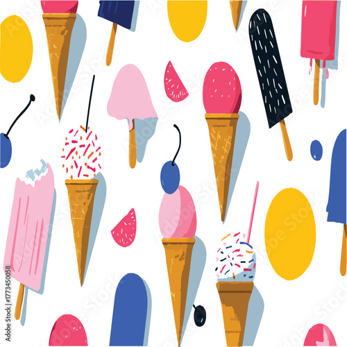 Colorful Summer Ice Cream and Popsicle Seamless Pattern Vector